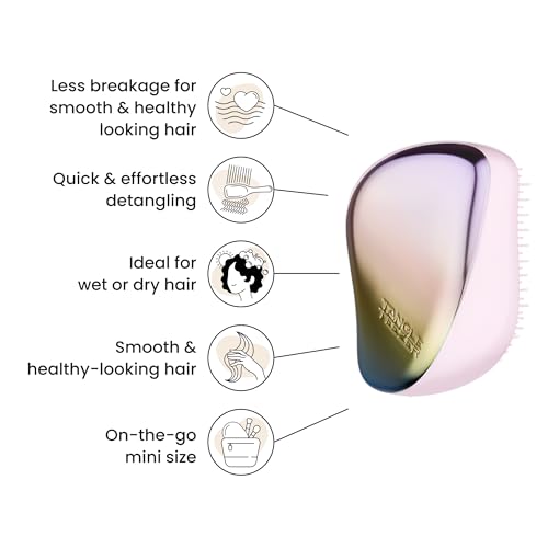 Tangle Teezer | The Compact Styler Detangling Hairbrush | Travel-Friendly with Protective Cover & Two-Tiered Teeth Design | Perfect for Wet, Dry & Flyaway Hair | Pearlescent Matte Chrome