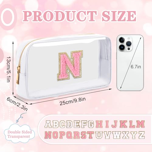 Personalized Chenille Letter Clear Makeup Bag with Zipper