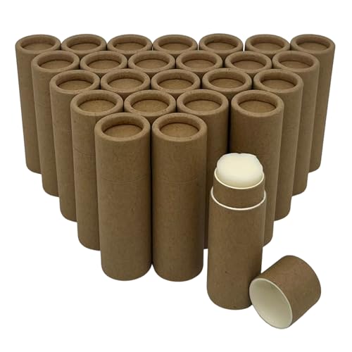 GreenWay 0.15oz / 4.25g Kraft Paperboard Lip Balm Tubes with Lids - 25 Pack Lip Gloss Tubes Refillable DIY Cosmetic Containers ? Extra Thick Push-Up Bottom Lip Balm Containers - Brown