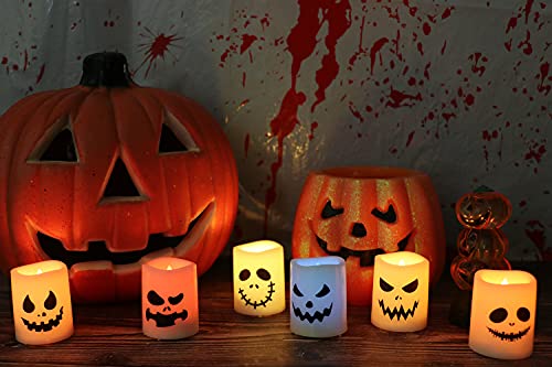 GenSwin Halloween Flameless Votive Candles 6-Piece with Ghost Face Remote Timer (6-Ghost Face)
