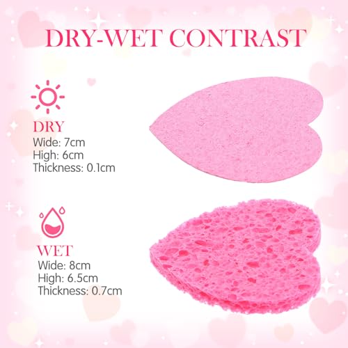 120 Pcs Compressed Facial Sponges with Container, Disposable Natural Face Sponges Round Soft Pads with Container for Washing Face Cleansing Exfoliating Esthetician Makeup Removal Travel (Heart, Pink)