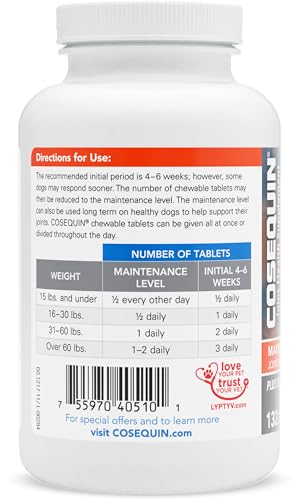 Nutramax Laboratories Cosequin Maximum Strength Joint Health Supplement for Dogs - With Glucosamine, Chondroitin, and MSM, 132 Chewable Tablets