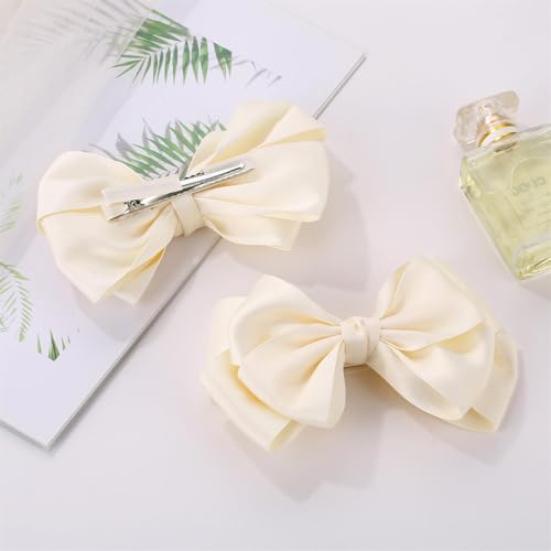 ZOLYCO Large Big 6 Inch Hair Bows for Girls Thick Ribbon Boutique Alligator Clips Hair Accessories for Baby Girls Toddlers Kids Teens 2 PCS (Beige)