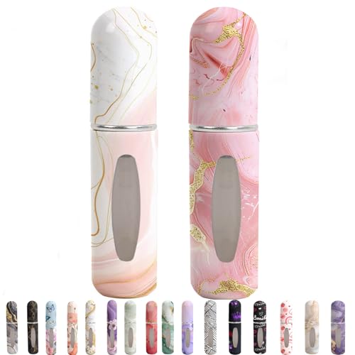 Refillable Perfume Spray Bottles - 2 Pack Portable 5ml Travel Perfume Containers - White and Pink