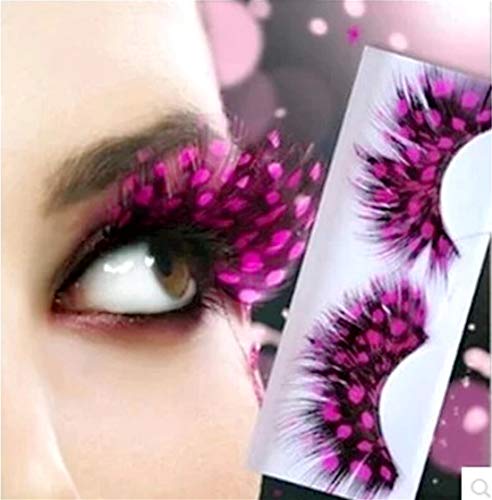 Magenta Dot Feather Eyelashes – Tropical Pattern False Lashes