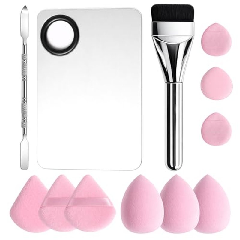 12-Piece Makeup Mixing Palette & Brush Set with Stainless Steel Spatula