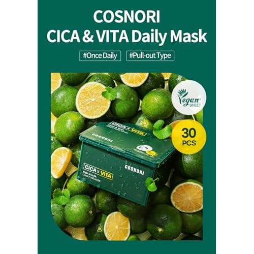 COSNORI Cica X Vita Daily Pure Mask, 30 Sheets (11.8 fl oz / 350 ml) ? Vegan, Hypoallergenic, Weakly Acid, Moisturizing Korean Skin Care