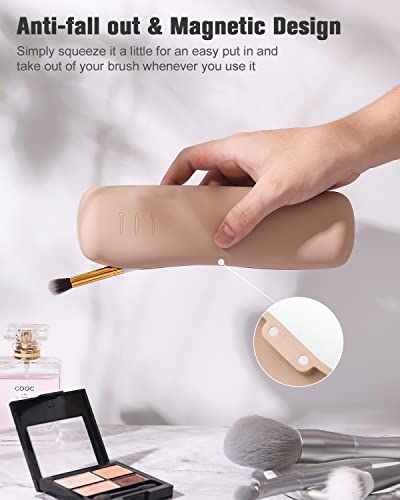 Travel Makeup Brush Holder with Magnetic Closure - Khaki