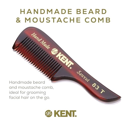 Kent 83T Small Gentleman's Beard and Mustache Pocket Comb, Fine Toothed Pocket Size for Facial Hair Grooming and Styling. Saw-cut of Quality Cellulose Acetate, Hand Polished. Hand-Made in England