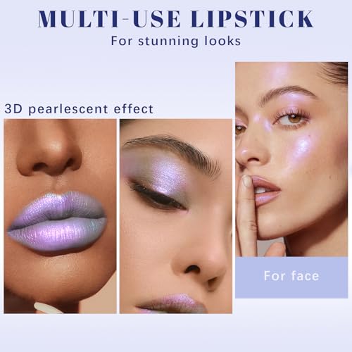 Noerrors Chameleon Silver Pink Glitter Lipstick, Holographic Color Shift Waterproof Long Wear Shimmer Metallic Lip Color, Duochrome Iridescent Sparkle Diamond Lip Gloss Mermaid Makeup for Festival#07
