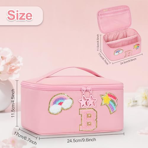 OCHEAL Pink-Rainbow Initial Makeup Bag Travel Cosmetic Case for Girls