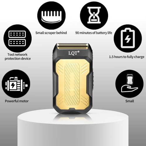LQT? Mini Foil Shaver, Portable Cordless Electric Shaver for Men, Equipped with a Set of Replacement Heads, USB-C Charging Cable, and Cleaning Brush, Suitable for Travel and Home use (Black)