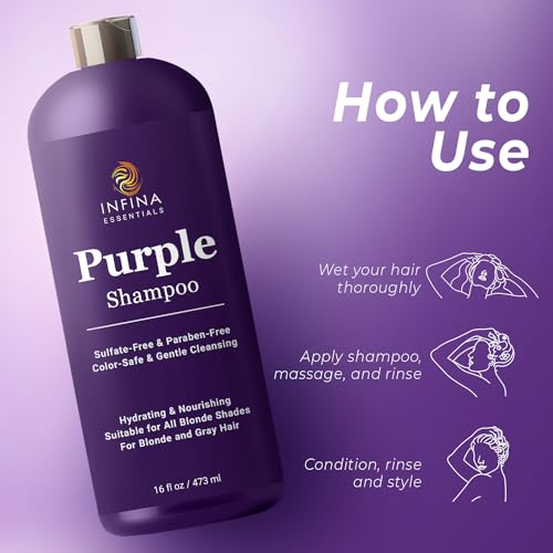 Purple Shampoo for Blondes & Gray Hair - Sulfate Free, 16 oz