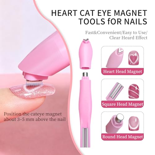 Pink Cat Eye Nail Magnet Set 5pcs 3-in-1 Magnetic Nail Art Kit for Beginners