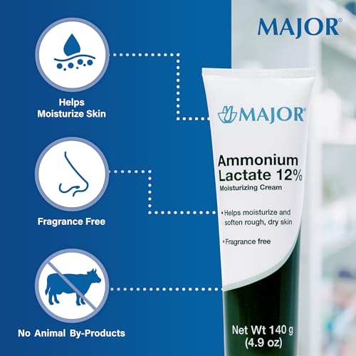 MAJOR Ammonium Lactate 12% Moisturizing Cream - Lactic Acid Cream - Helps Hydrate, Soften, and Exfoliate Rough, Dry Skin - Fragrance-Free - 4.9 Oz. (2 Pack)