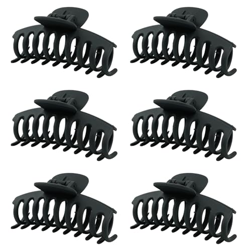 Medium Hair Claw Clips - Strong Hold, Lightweight (Black, 6-Pack)