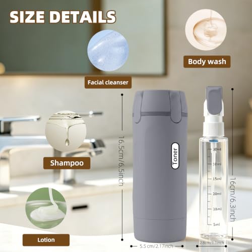 EASYFORALL 4 Pack Grey 4-in-1 Travel Dispenser Bottles 30ML Leak-Proof Toiletry Containers