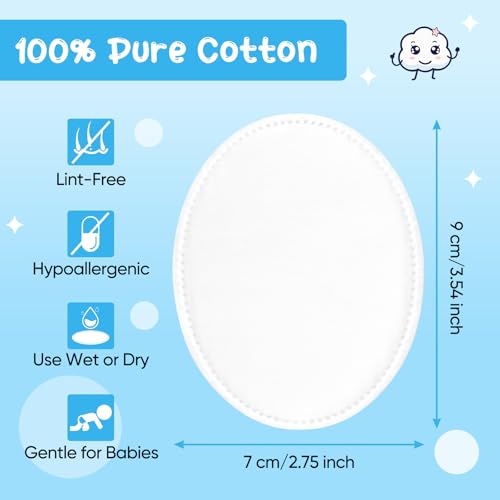 Cottonessence Large Oval Cotton Pads (100 Count) - 100% Pure Cotton Makeup Pads