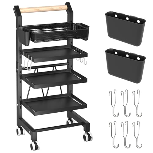 Esthetician Cart with Wheels Salon Tray Cart Salon Rolling Trolley, Hair Styling Salon Trolley Cart, Rolling Storage Cart Utility Cart with Extra Hanging Cups and Hook Handles Lockable Wheels