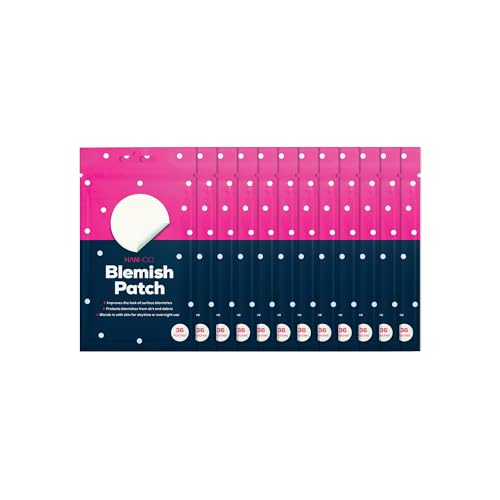 HANHOO Blemish Patch, 432 count, 12 pk, includes hydrocolloid pimple patches that shrink pimples, absorb fluid, and protect from finger-picking and dirt. Invisible acne spot patches for clear skin.