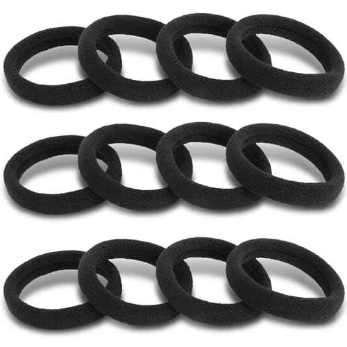 120PCS DWKFEOQ Black Hair Ties for Women Girls, Elastic Ponytail Holders, Cotton Seamless Hair Bands, No Damage for Thick Hair, 1.8 Inch in Diameter (Black)