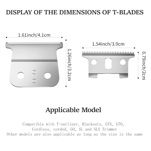 2 Pack Replacement T-Blades Compatible with Andis T-Outliners GTO,GO and SLS Trimmers,Silver