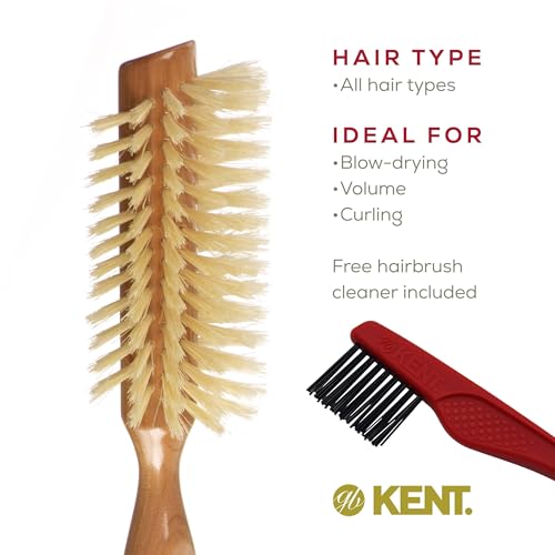 Kent LC7 Half Radial Hair Brushes for Women Curling Hair Brush Made of Cherrywood - White Natural Boar Bristle Hairbrush Adds Volume to Shoulder Length Hair - Salon Style Pure Wood Brush from Kent