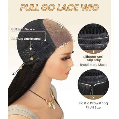 Ugrace Layered Cut C-Side Part Loose Wave Glueless Wigs Human Hair Pre Plucked Pre Cut 6¡¿5 HD Lace With Baby Hair Pre Bleached Knots 180% Density Natural Black Wigs for Black Women 18Inch