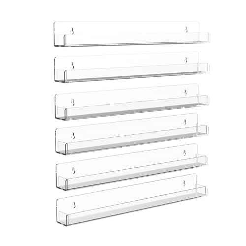 Nail Polish Shelf Wall Acrylic Clear 15 Inch Rack Sunglass Organizer Multi-Purpose Floating Shelves for Beauty Salons Retailer Dressing Room (6 PCs)