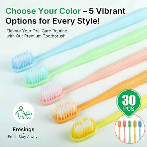 30 Pack Premium Disposable Toothbrushes Bulk ? Individually Wrapped Soft Bristle Toothbrushes for Travel, Hotel Guest, Donation, Kids, Adults ? Single Use, Family & Emergency Hygiene