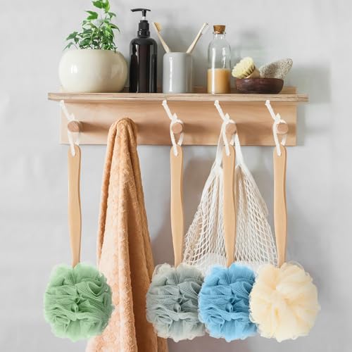 LemonRoad 16 Pcs Large Bath Body Back Brush Loofah on a Stick with Long Handle Back Scrubber for Shower PE Body Bath Sponge Soft Spa Mesh Brush Wash Exfoliating Luffas for Men Women