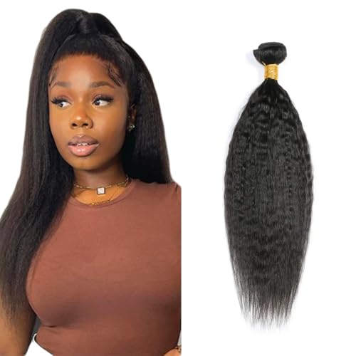 WuvuSnm Black #1BYK 24-Inch Kinky Straight Human Hair Bundles, Yaki Texture