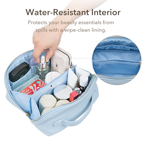 Pebbled Faux Leather Makeup Bag with Handle - Water-Resistant