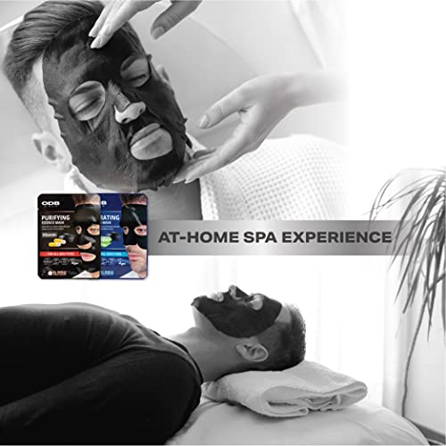ODB for MEN Charcoal Essence Sheet Mask for Bearded Men 24 PK Hydrating Aloe & Purifying Vitamin Facial Mask for men with beards Mens Skin Care Sheet Masks for Face Mens Skin Care Kit Bulk Face Masks