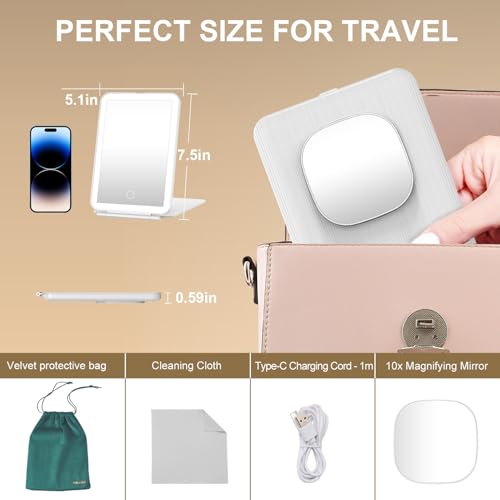 Mocado LED Foldable Makeup Mirror 5x7" 3 Color Lights USB Rechargeable