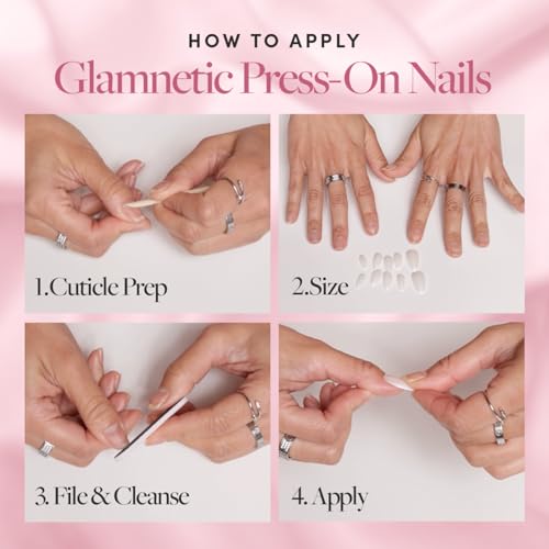 Glamnetic Press On Nails & Brush On Nail Glue Bundle - Goal Digger | Glossy, Semi-Transparent, Short Round Nails, Reusable | Super Strong Nail Glue | Mess-Free, Durable & Long-Lasting