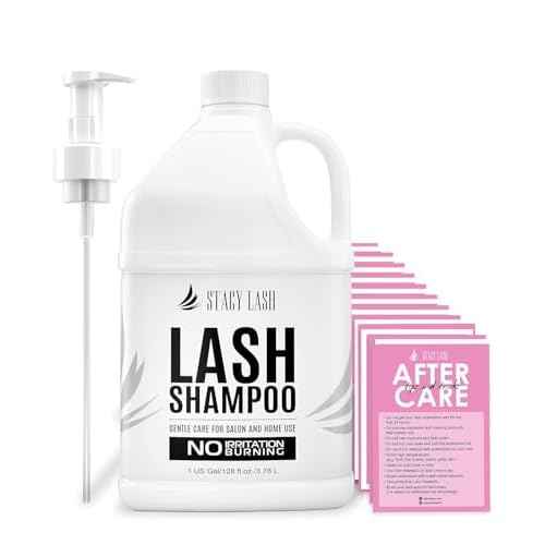 STACY LASH Eyelash Extension Shampoo 1US Gal / 128 fl.oz. / 3.78L / Eyelid Foaming Cleanser/Safe Wash for Extensions & Natural Lashes/Supplies for Professional & Home Use / 50 Aftercare Cards