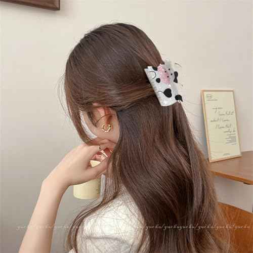 Summer Dairy Cow Hair Clips Cute Animal Hair Jaw Clip Kawaii Black White Dairy Cow Acetate Hair Barrettes Acrylic Hair Styling Accessories Spring Summer Hair Claw Clip for Women Thick & Thin Hair