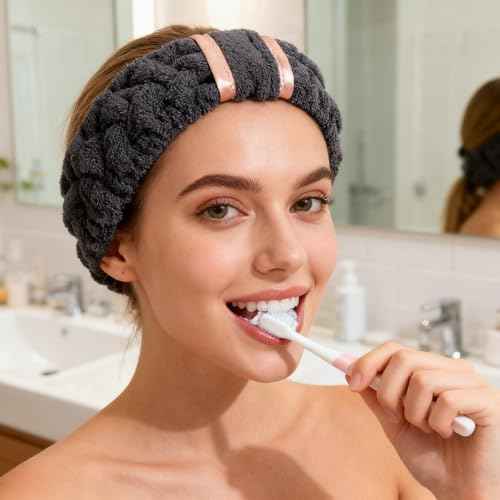 4 Pack Microfiber Towel Headbands for Washing Face, Spa & Skincare for Women (Beige, Dark brown, Grey, Black)