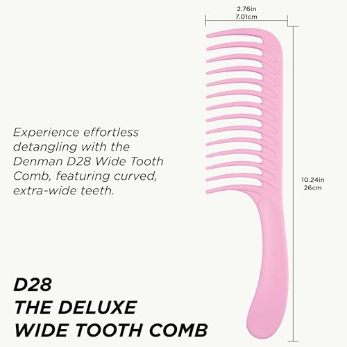 Denman D28 Wide Tooth Detangling Comb - Curved Pin For Detangling, Curl Defining, Smoothing - Wet Comb For All Hair Types, Women and Men