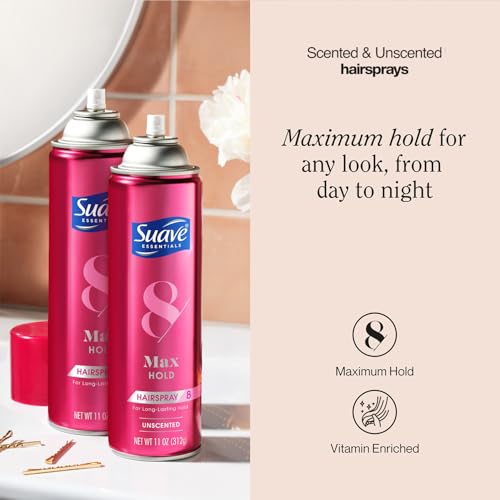 Suave Hairspray Max Hold Variety 2-Pack, Unscented & Scented Formulas ? Aerosol Hairspray, 11 Oz Ea.