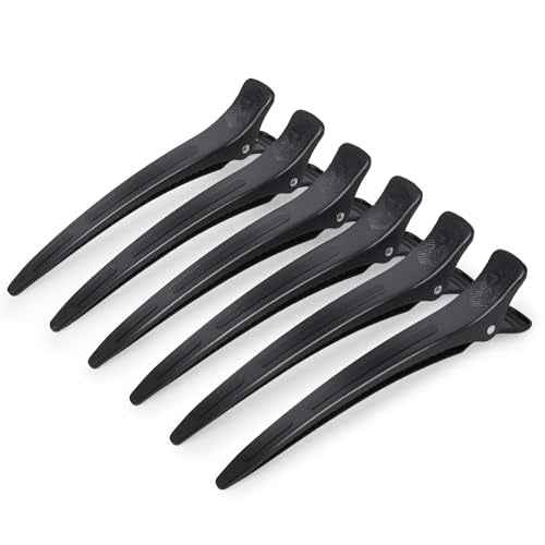AIMIKE Extended Sectioning Hair Clips w/Built-in Silicone Band, 4.8" No-Crease Non-Slip Hair Styling Clips for Thick, Long Hair ? Blow Drying,Hair Rollers, Rust-Free ?6 Pack, Black Duckbill Clips