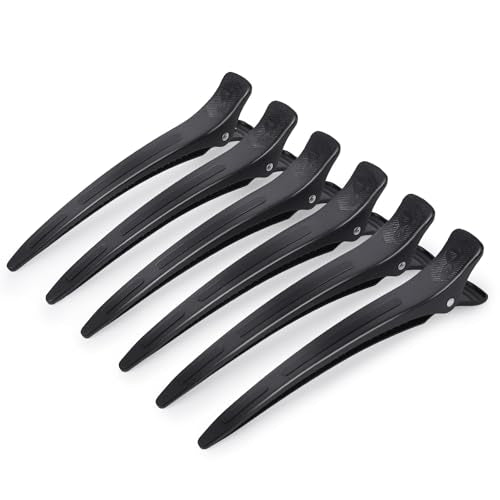 AIMIKE Extended Sectioning Hair Clips w/Built-in Silicone Band, 4.8" No-Crease Non-Slip Hair Styling Clips for Thick, Long Hair ? Blow Drying,Hair Rollers, Rust-Free ?6 Pack, Black Duckbill Clips