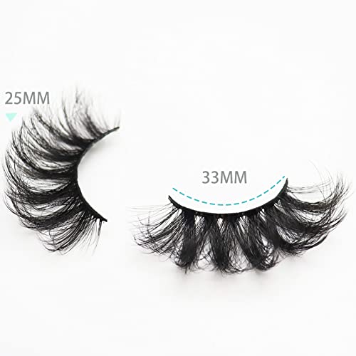DAODER False Eyelashes 25mm Lashes Wispy Long 8D Mink Lashes Dramatic Volume Fluff Eye Lashes Pack for Women 7Pairs Soft Reusable Fake Eyelashes