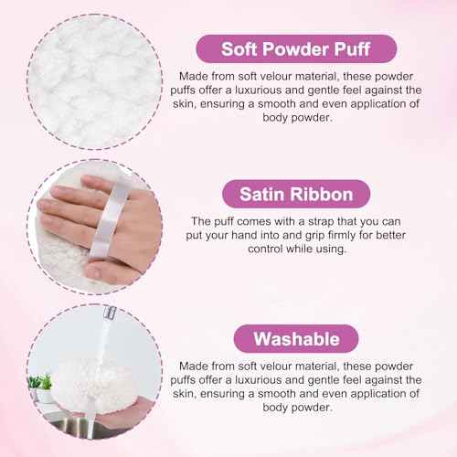 Powder Puff, 6'' Body Powder Puff and Container,Fluffy Soft Extra Large Powder Puff for Body Powder,White
