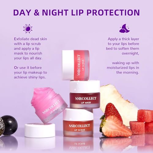 ANRCOLLECT Lip Scrub & Mask Set - 4-Pack Exfoliator & Overnight Balm