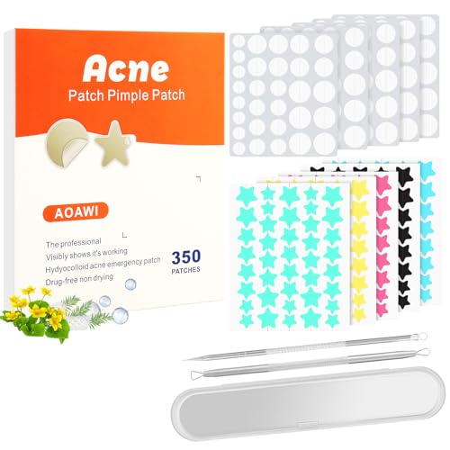 Acne Pimple and blackheads Remover Hydrocolloid patches, 350pcs Holiday colour Star and UltraThin Clear Stickers for Zits, Pimples, Acne,with Salicylic Acid, Tea Tree Oil, Centella acne stick set