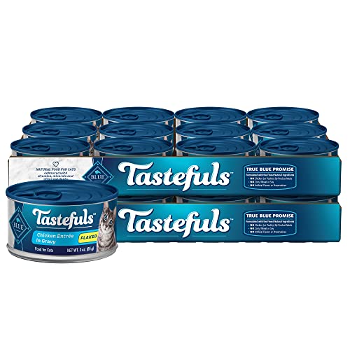 Blue Buffalo Tastefuls Natural Wet Food for Adult Cats, Flaked Chicken Entrée in Gravy, 3-oz. Cans, 24-Count Multi-Pack