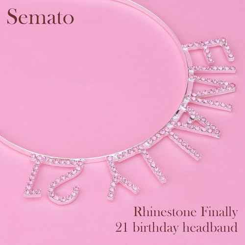 Semato 21st Birthday Sash & Rhinestone FINALLY 21 Birthday Headband Kit- Pink 21st Birthday Decorations for Her