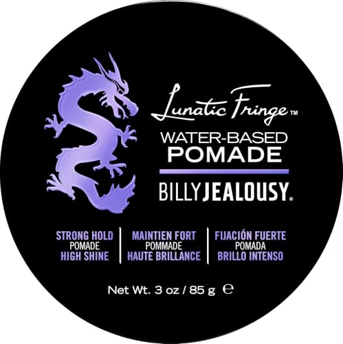 Billy Jealousy Lunatic Fringe Water-Based Pomade for Men - Strong Hold & High Shine, 3 oz